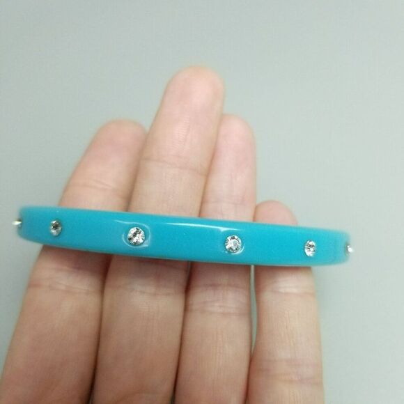 Vintage Blue Plastic Bangle Bracelet With Rhinestones, Retro Stacking Estate - Picture 6 of 6